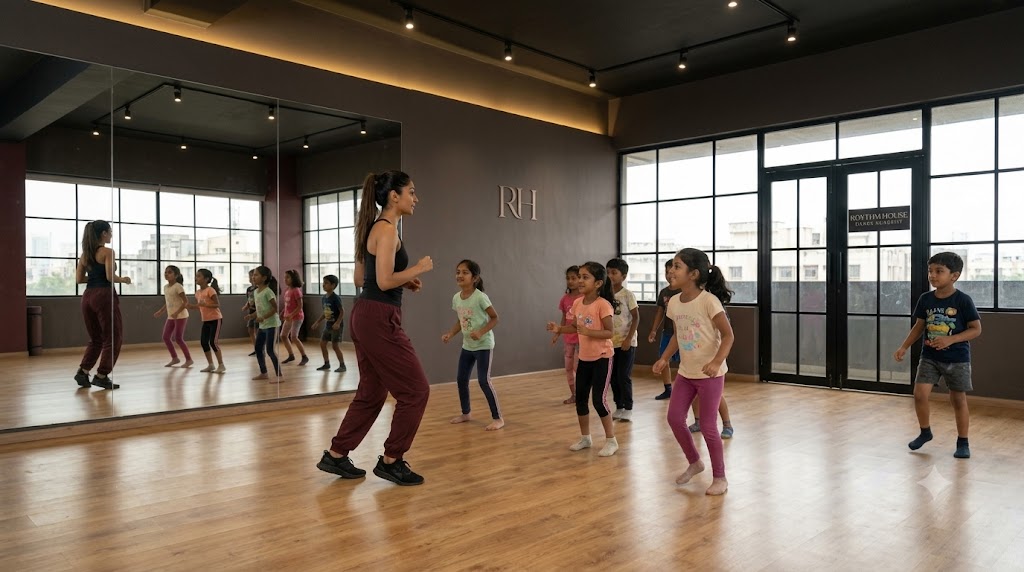 Instructor teaching young dancers